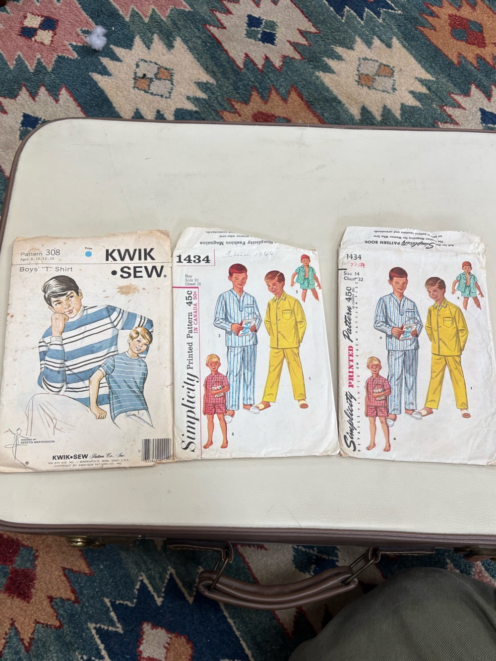 Vintage Lot of 3 Simplicity Boys Pattern 1434 x2 and Kwik-Sew 308 pajamas Tees